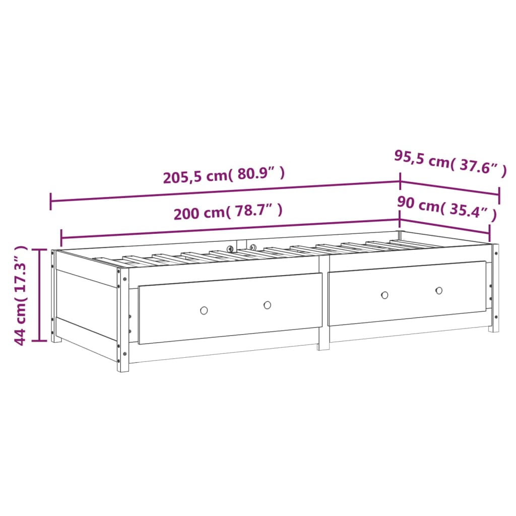 vidaXL Divano Letto senza Materasso Ambra 90x200cm Legno di Pino