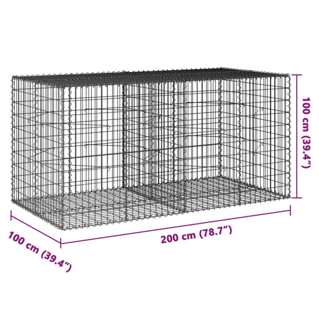 vidaXL Cesto Gabbione con Copertura 200x100x100 cm in Ferro Zincato