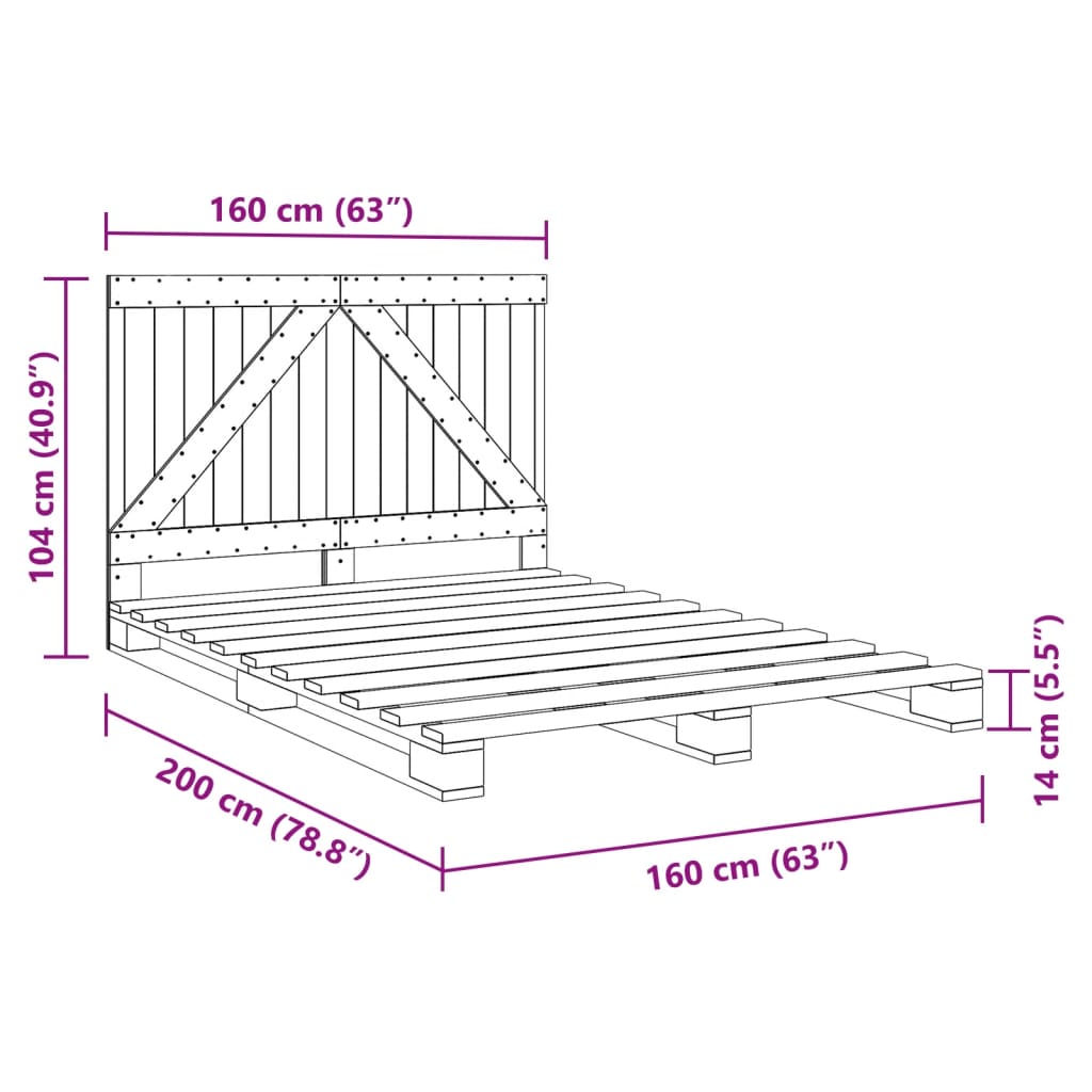 vidaXL Giroletto senza Materasso Grigio 160x200 cm Legno Massello Pino