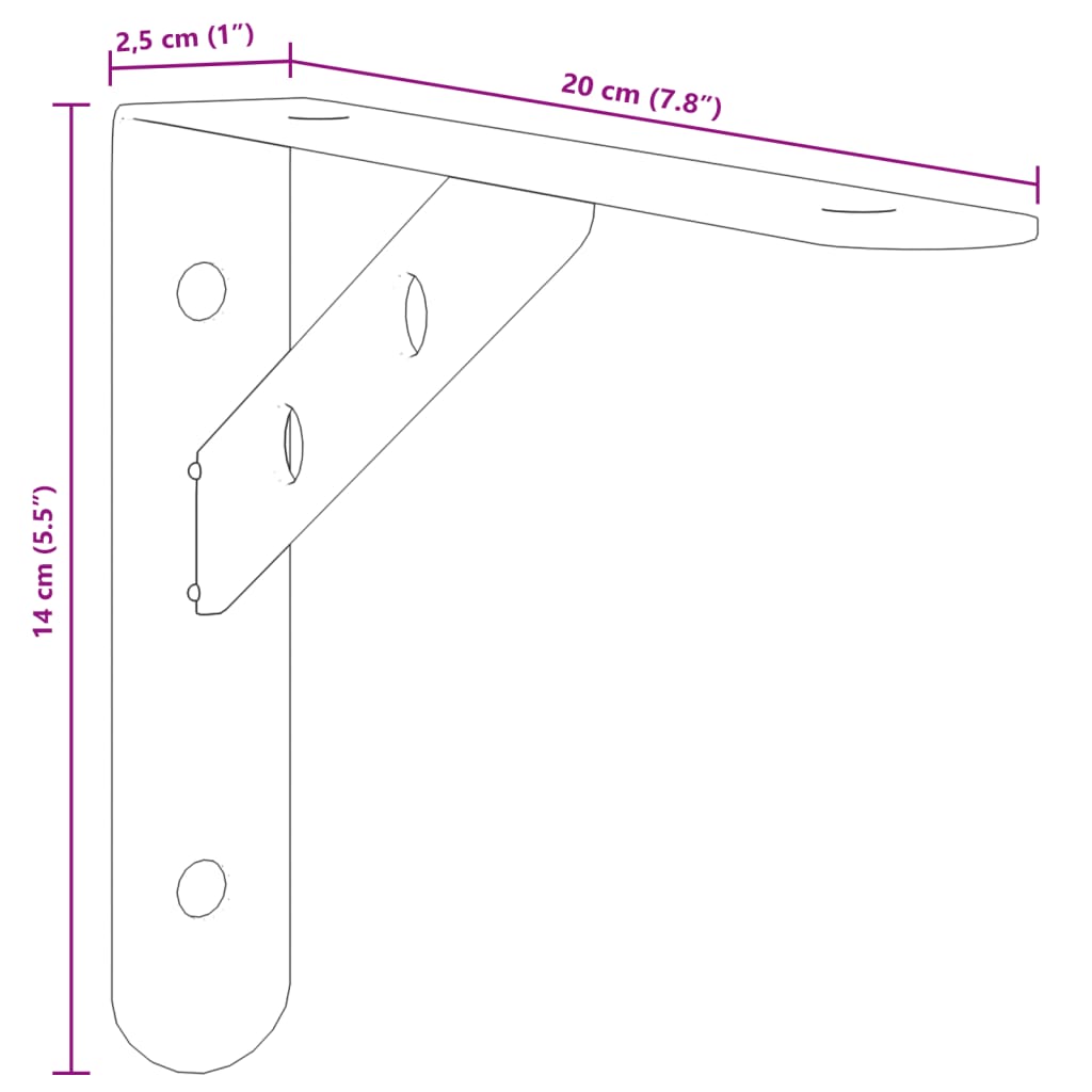 vidaXL Staffe per Mensola 4 pz 20x2,5x14 cm in Acciaio Inox Argento