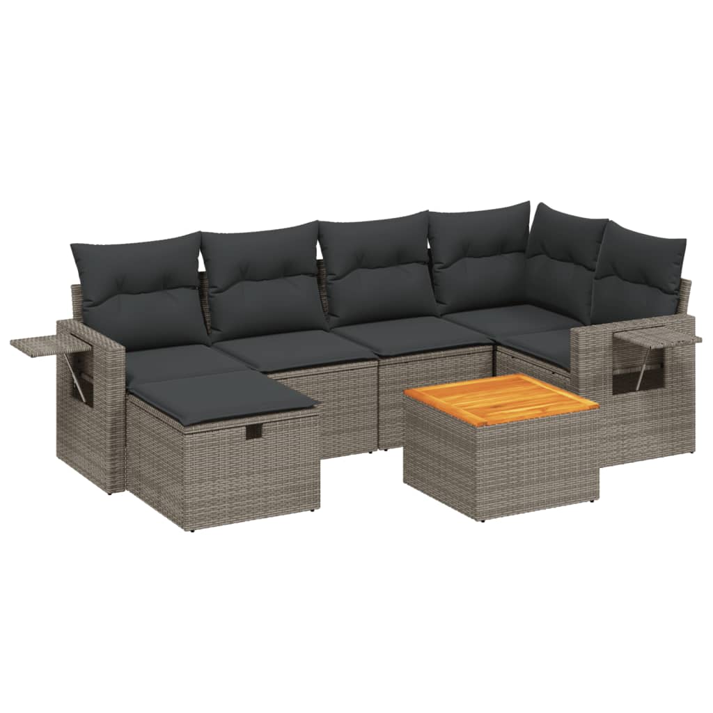 vidaXL Set Divani da Giardino 7 pz con Cuscini Grigio in Polyrattan