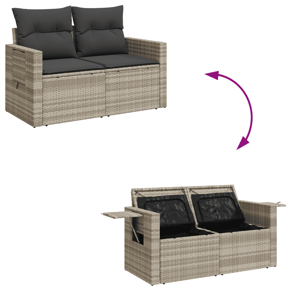 vidaXL Set Divani da Giardino 7pz con Cuscini Grigio Chiaro Polyrattan