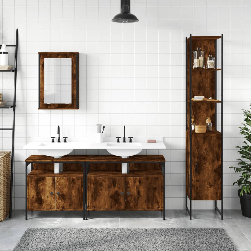 vidaXL Set Mobili da Bagno 4 pz Rovere Fumo in Legno Multistrato