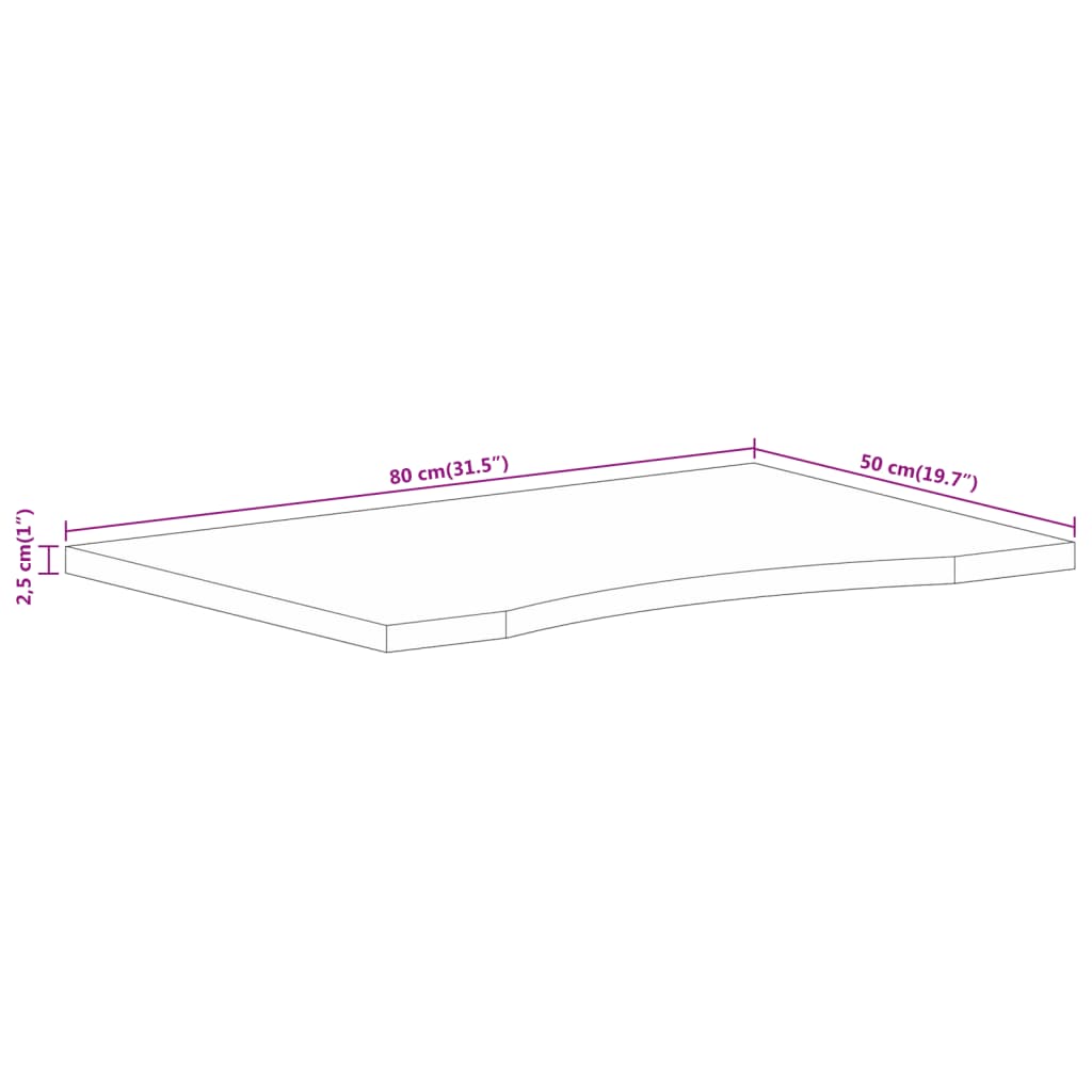 vidaXL Piano Scrivania con Curva 80x50x2,5 cm Massello Grezzo di Mango