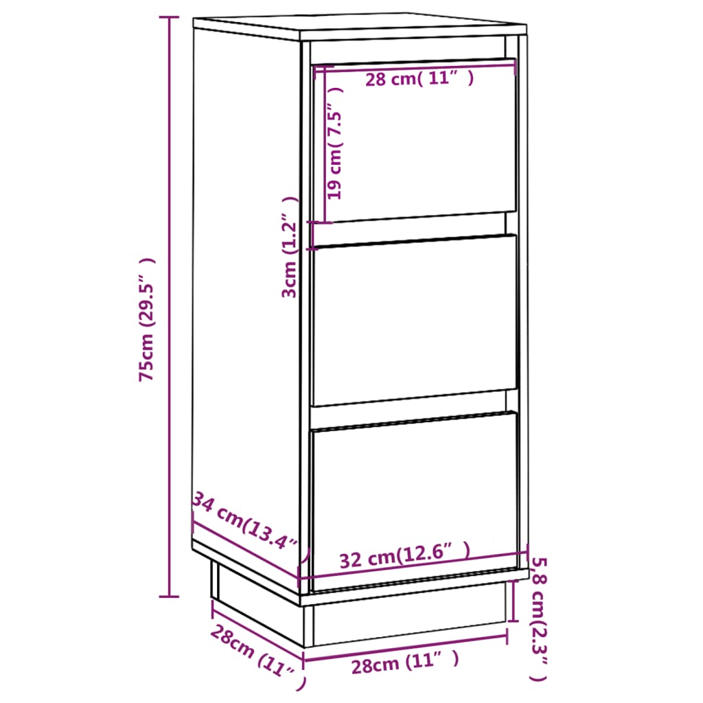 vidaXL Credenze 2 pz Ambra 32x34x75 cm in Legno Massello di Pino