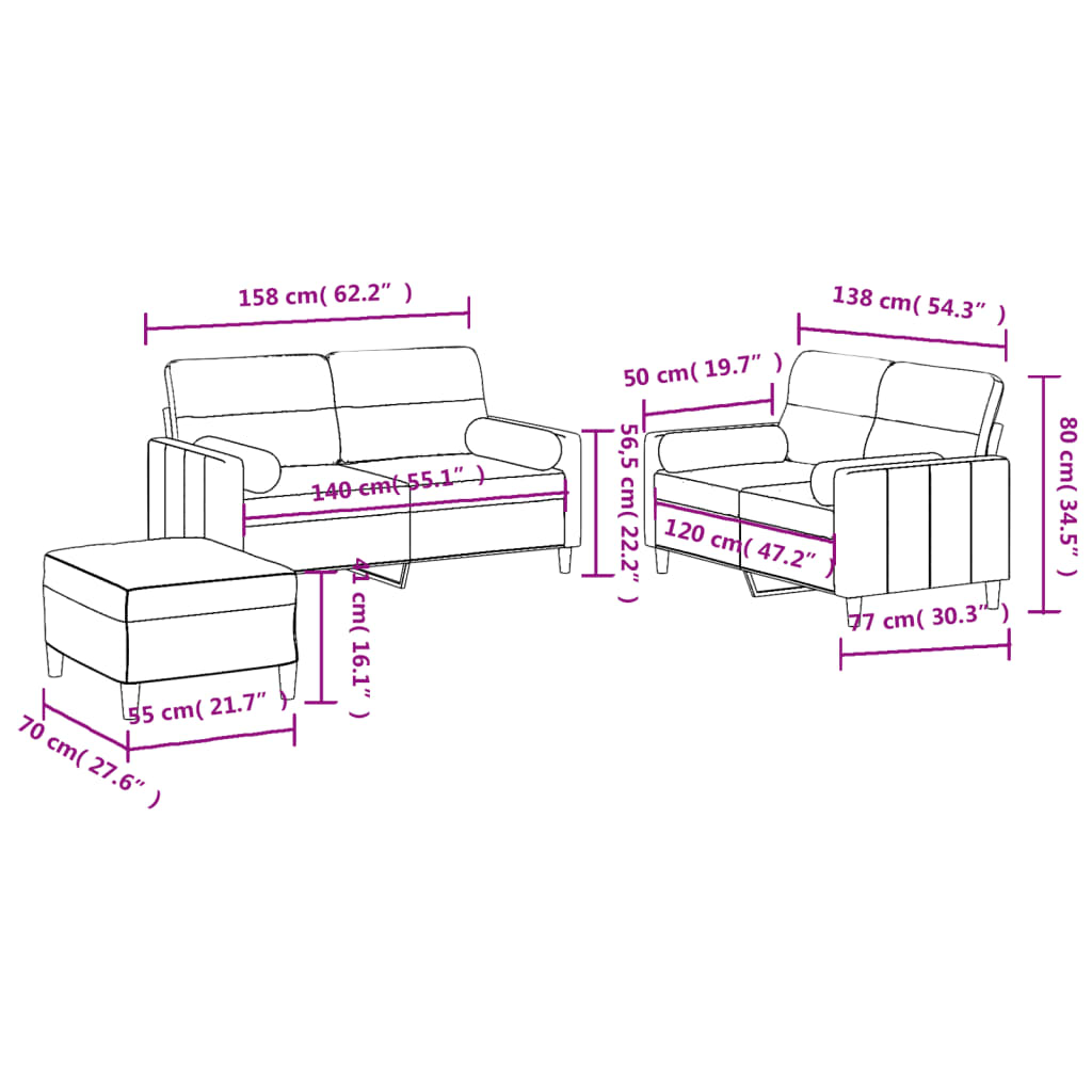 vidaXL Set di Divani 3 pz con Cuscini Grigio Scuro in Tessuto