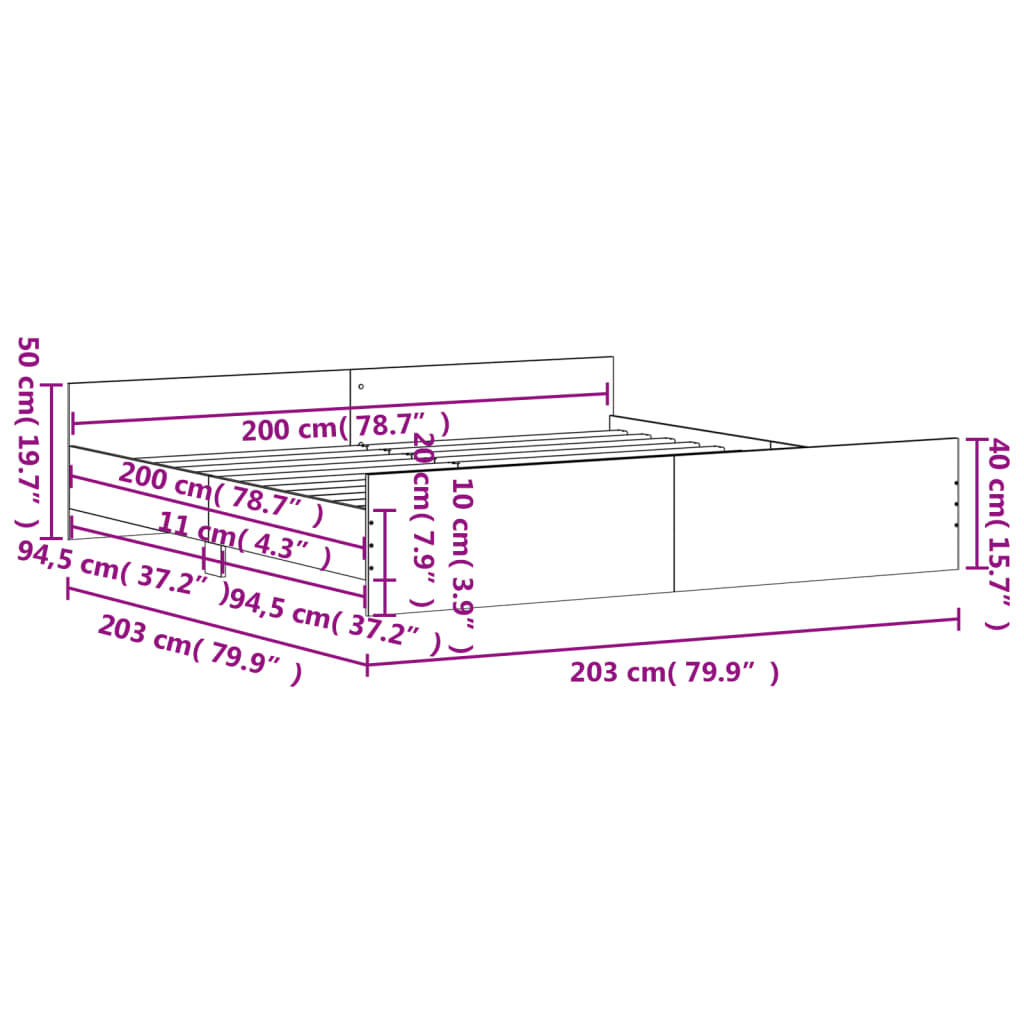 vidaXL Giroletto con Testiera e Pediera Grigio Sonoma 200x200 cm