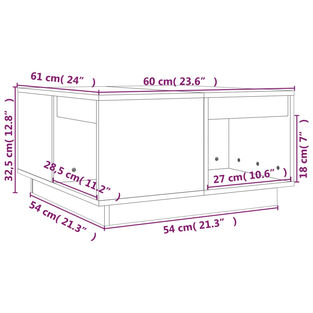 vidaXL Tavolino da Salotto ambra 60x61x32,5 cm Legno Massello di Pino