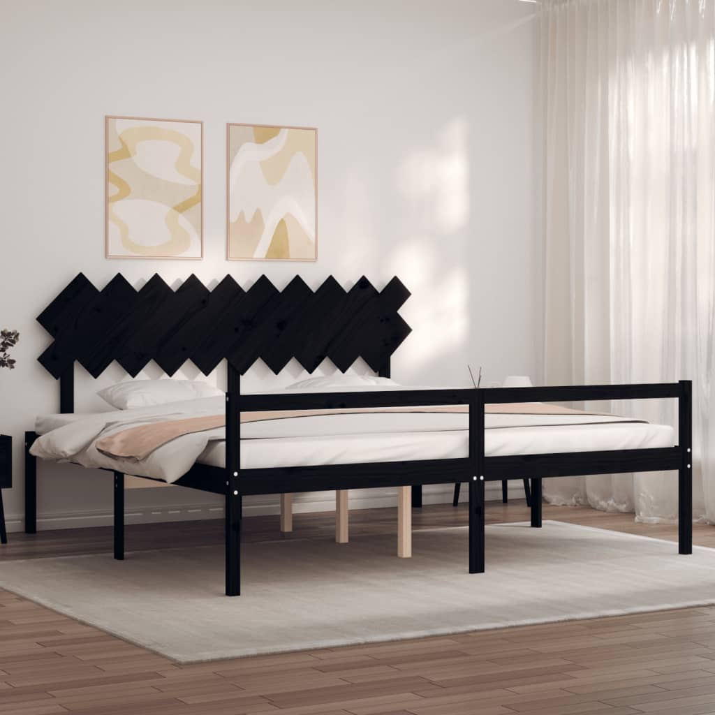 vidaXL Letto per Anziani con Testiera Nero 200x200 cm Legno Massello