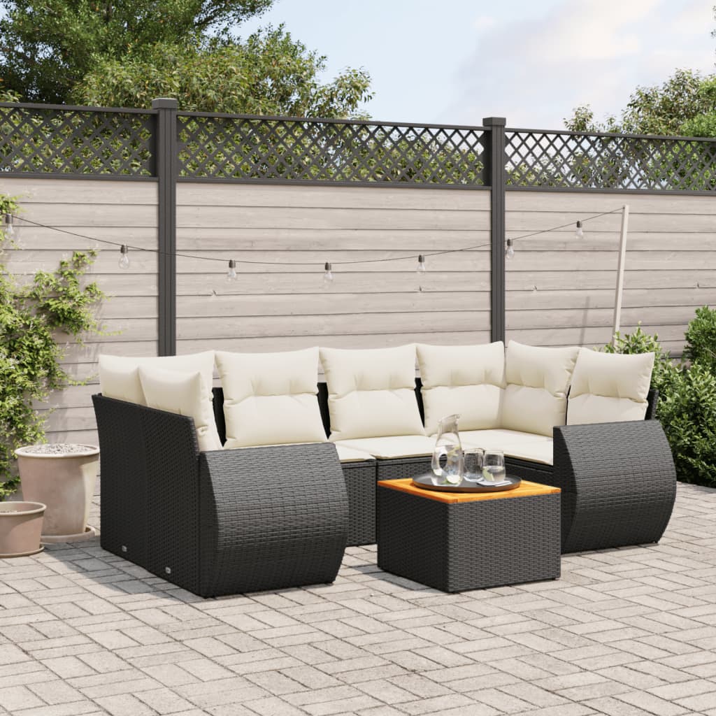 vidaXL Set Divani da Giardino con Cuscini 7pz Nero Polyrattan