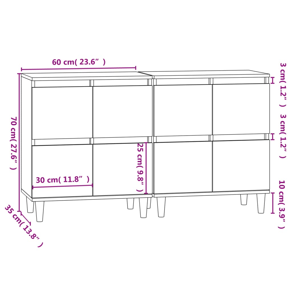 vidaXL Credenze 2pz Rovere Sonoma 60x35x70 cm in Legno Multistrato