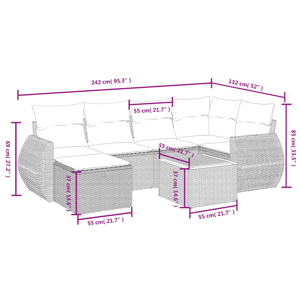 vidaXL Set Divani da Giardino con Cuscini 7pz Nero Polyrattan