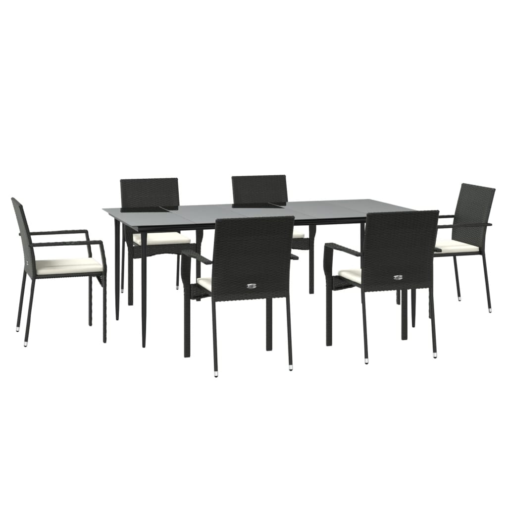 vidaXL Set da Pranzo da Giardino 7 pz Nero con Cuscini in Polyrattan