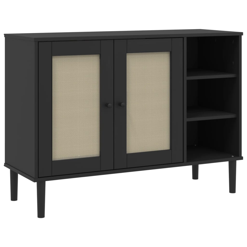 vidaXL Credenza SENJA Aspetto Rattan Nero 112x40x80 cm Massello Pino