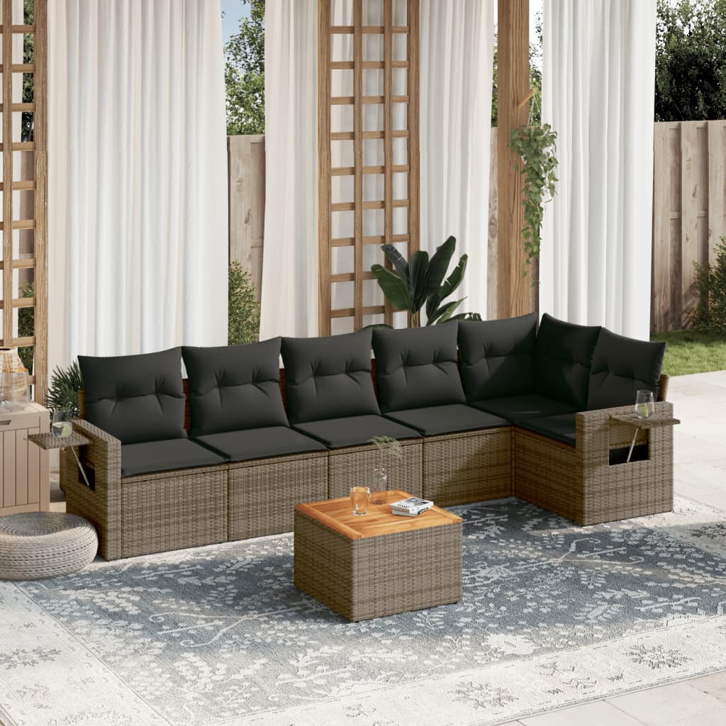 vidaXL Set Divani da Giardino 7 pz con Cuscini Grigio in Polyrattan