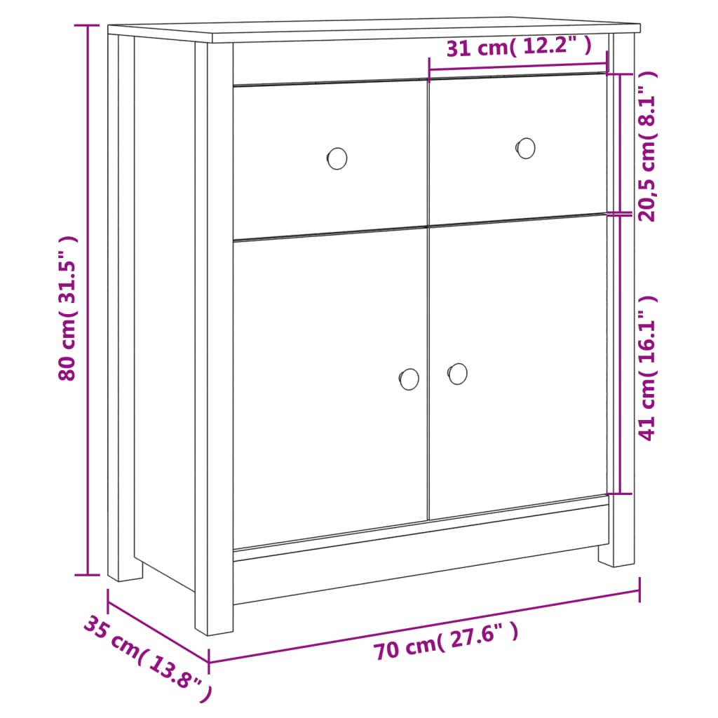 vidaXL Credenza Bianca 70x35x80 cm in Legno Massello di Pino