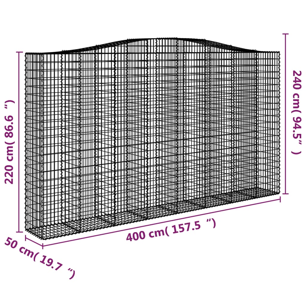 vidaXL Cesti Gabbioni ad Arco 6 pz 400x50x220/240 cm Ferro Zincato