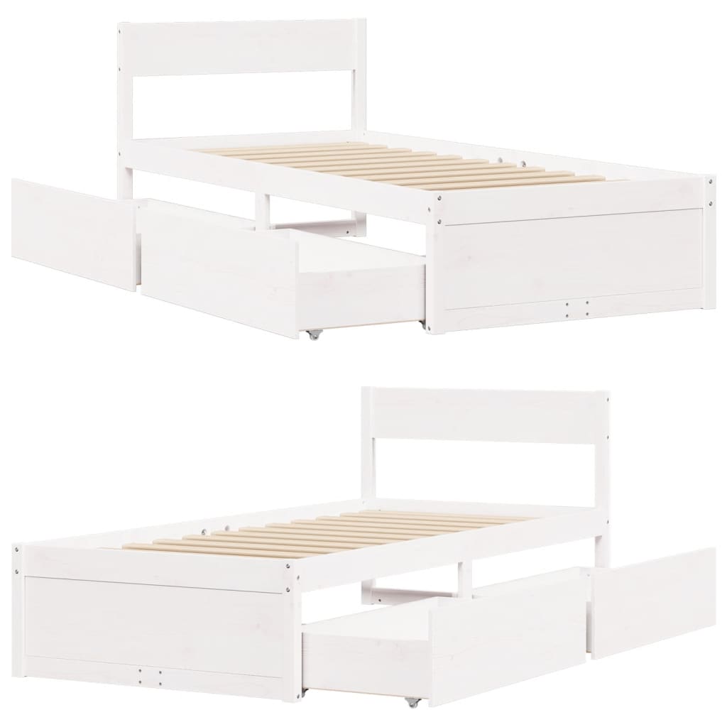 vidaXL Letto senza Materasso Bianco 75x190 in Legno Massello di Pino