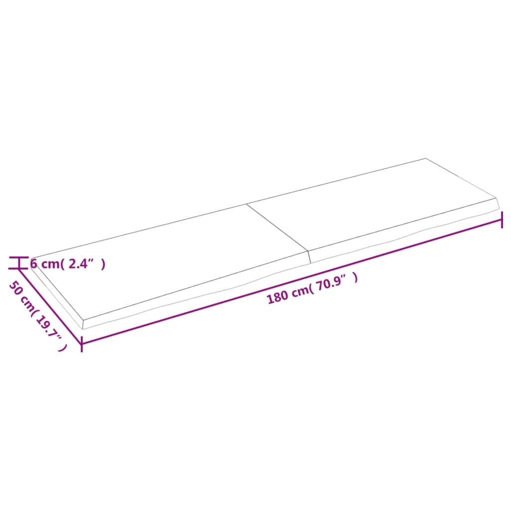 vidaXL Ripiano Marrone Scuro 180x50x(2-6) cm Massello Rovere Trattato