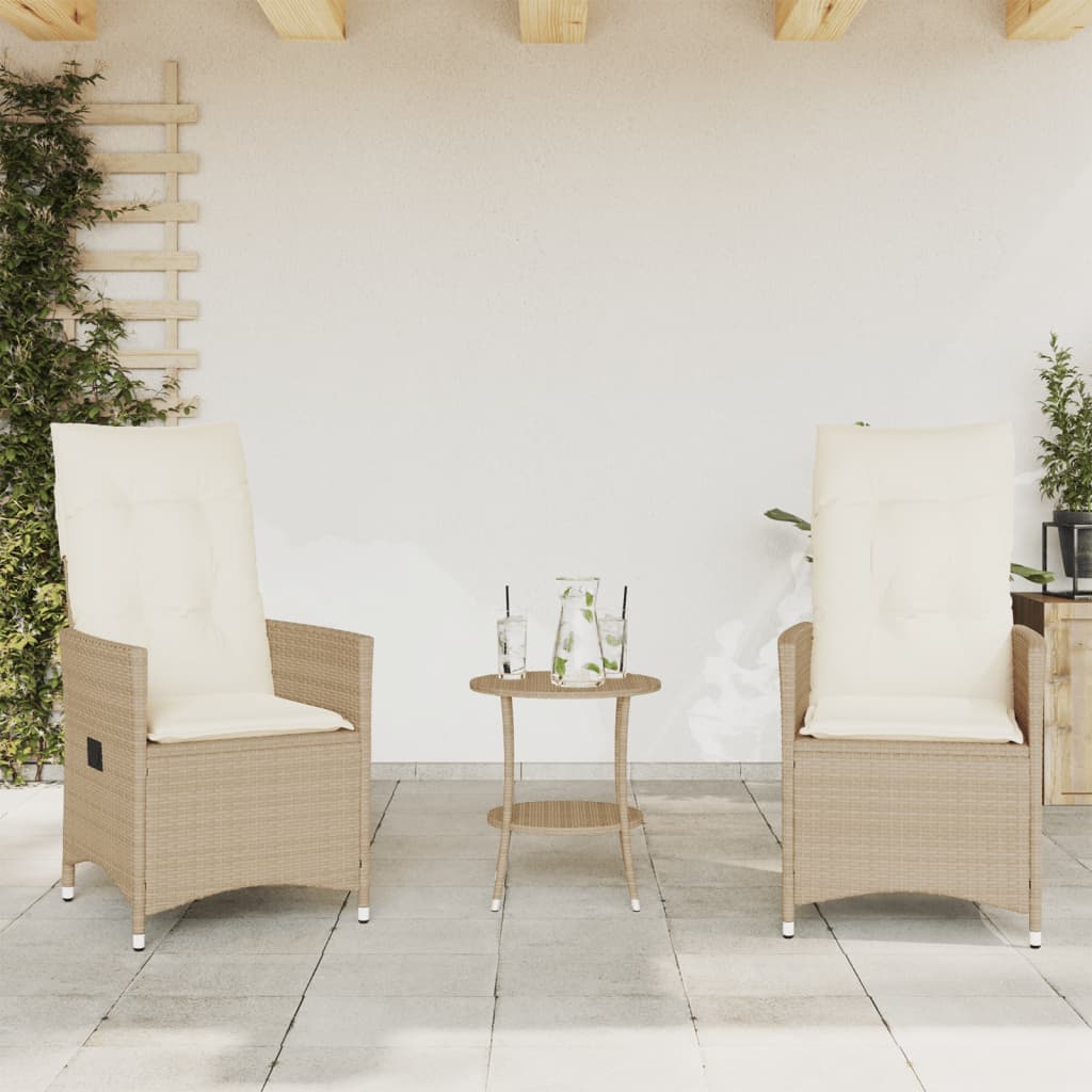 vidaXL Set da Bistrò 3 pz con Cuscini Beige in Polyrattan