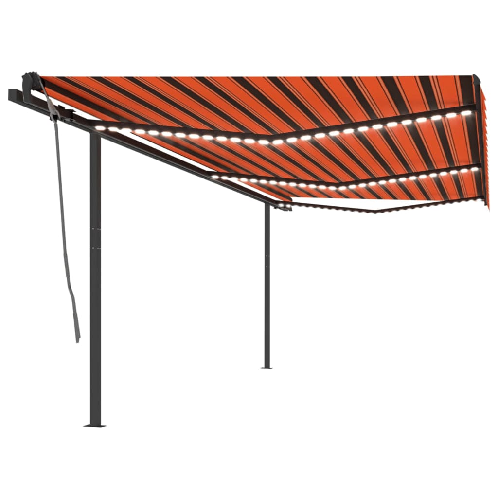 vidaXL Tenda da Sole Retrattile Manuale con LED 6x3 m Arancio Marrone