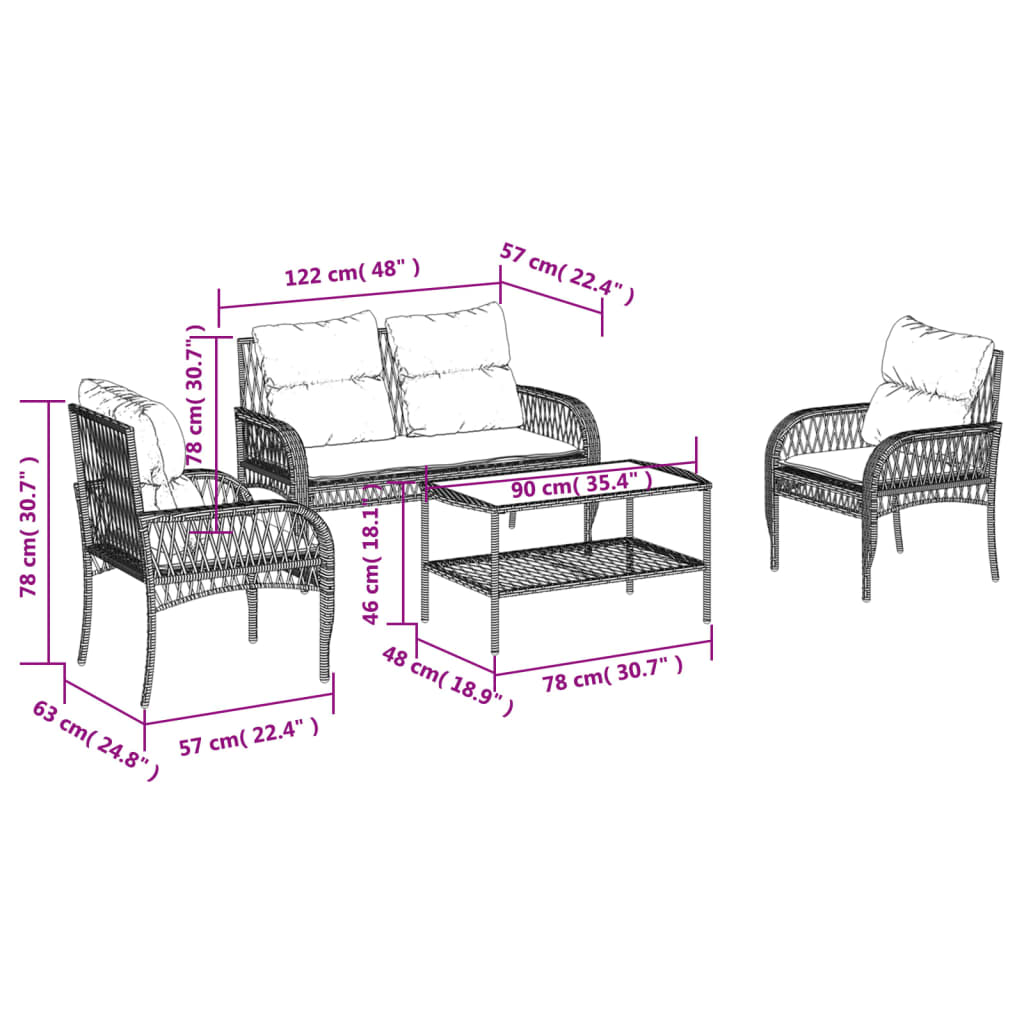 vidaXL Set Divano da Giardino 4 pz con Cuscini Beige in Polyrattan