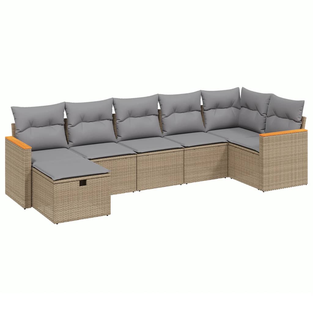 vidaXL Set Divano da Giardino 7 pz con Cuscini Beige Misto Polyrattan