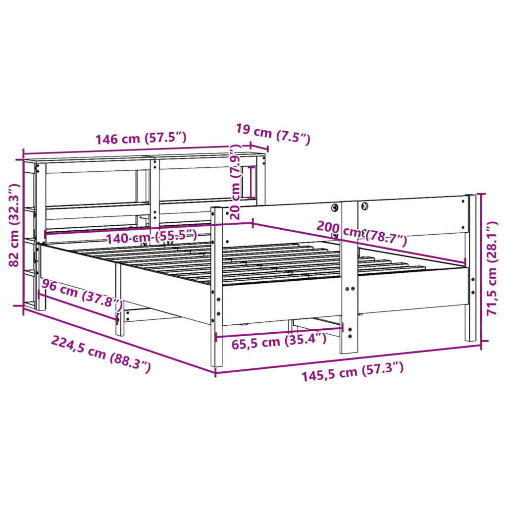 vidaXL Giroletto senza Materasso Marrone Cera 140x200cm Massello Pino