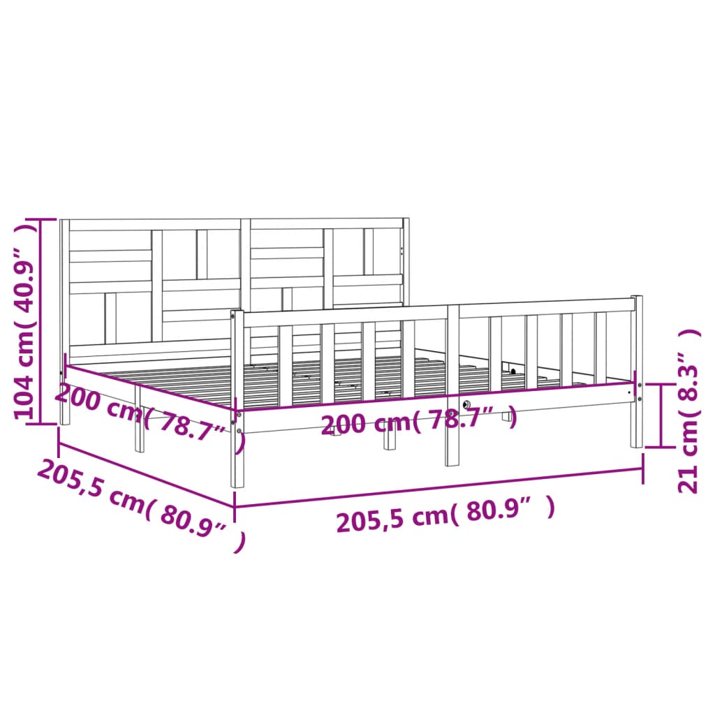 vidaXL Giroletto con Testiera Grigio 200x200 cm in Legno Massello