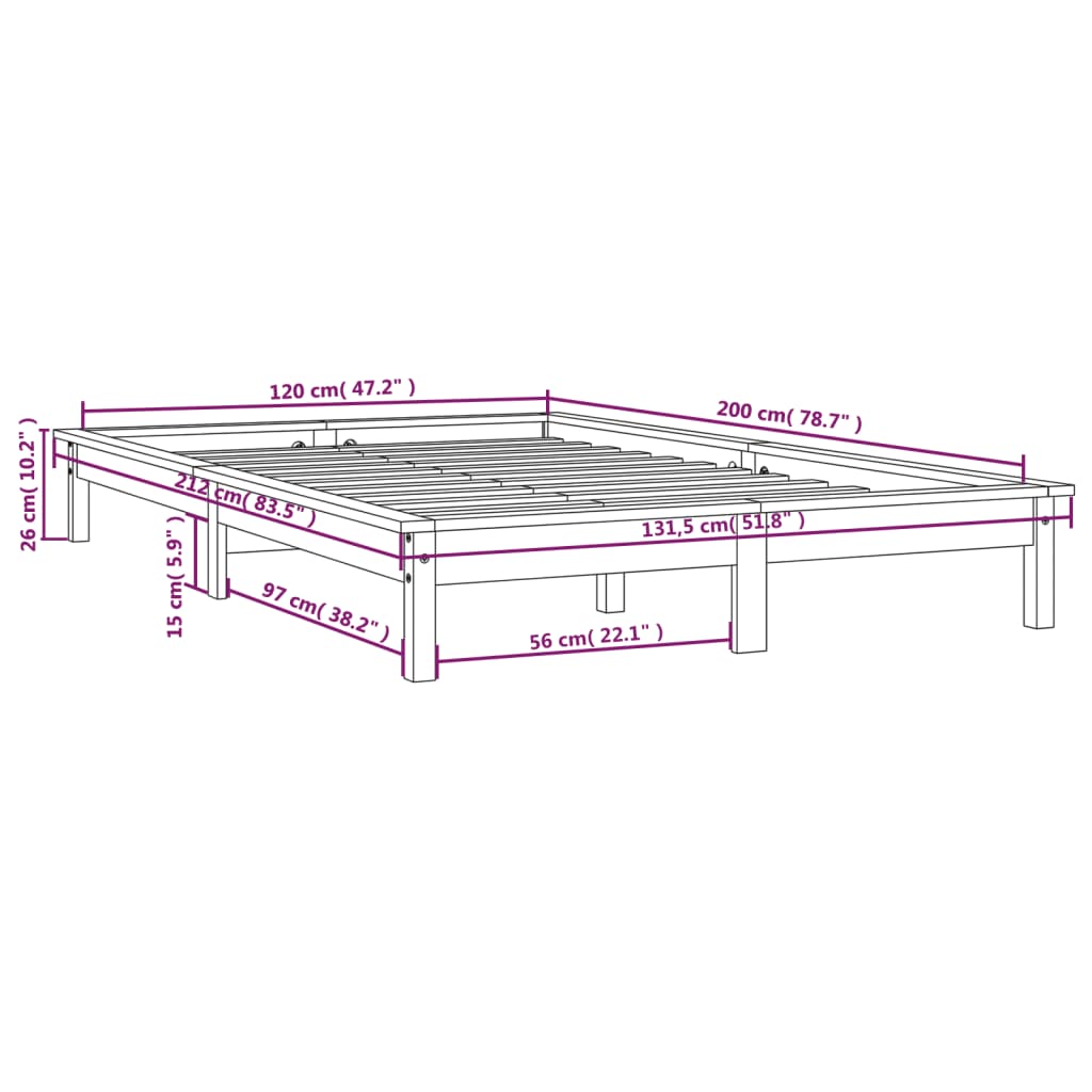 vidaXL Giroletto senza Materasso Ambra 120x200 Legno Massello