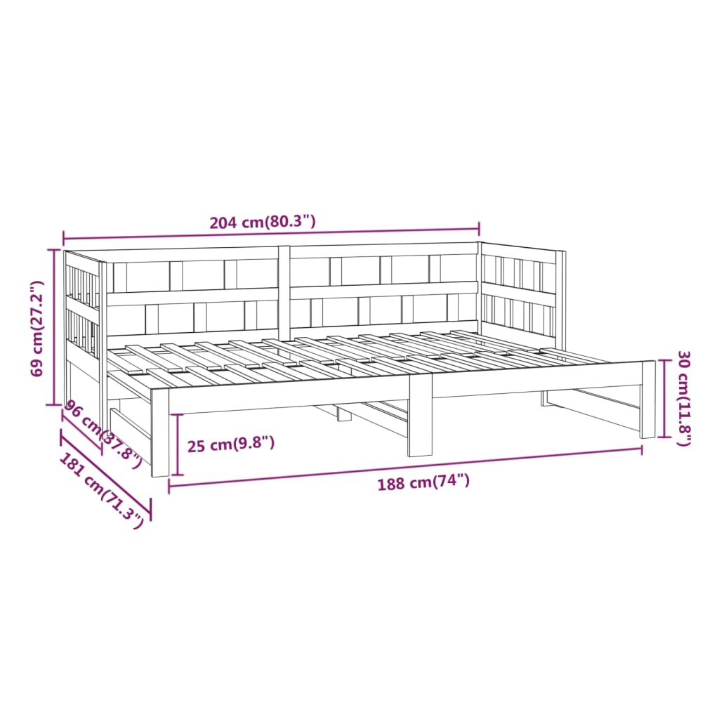 vidaXL Dormeuse Estraibile Grigia Legno Massello di Pino 2x(90x200) cm