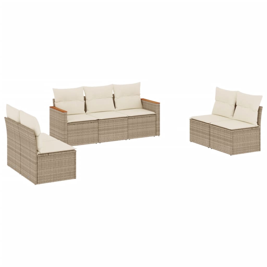 vidaXL Set Divani da Giardino 7 pz con Cuscini Beige in Polyrattan