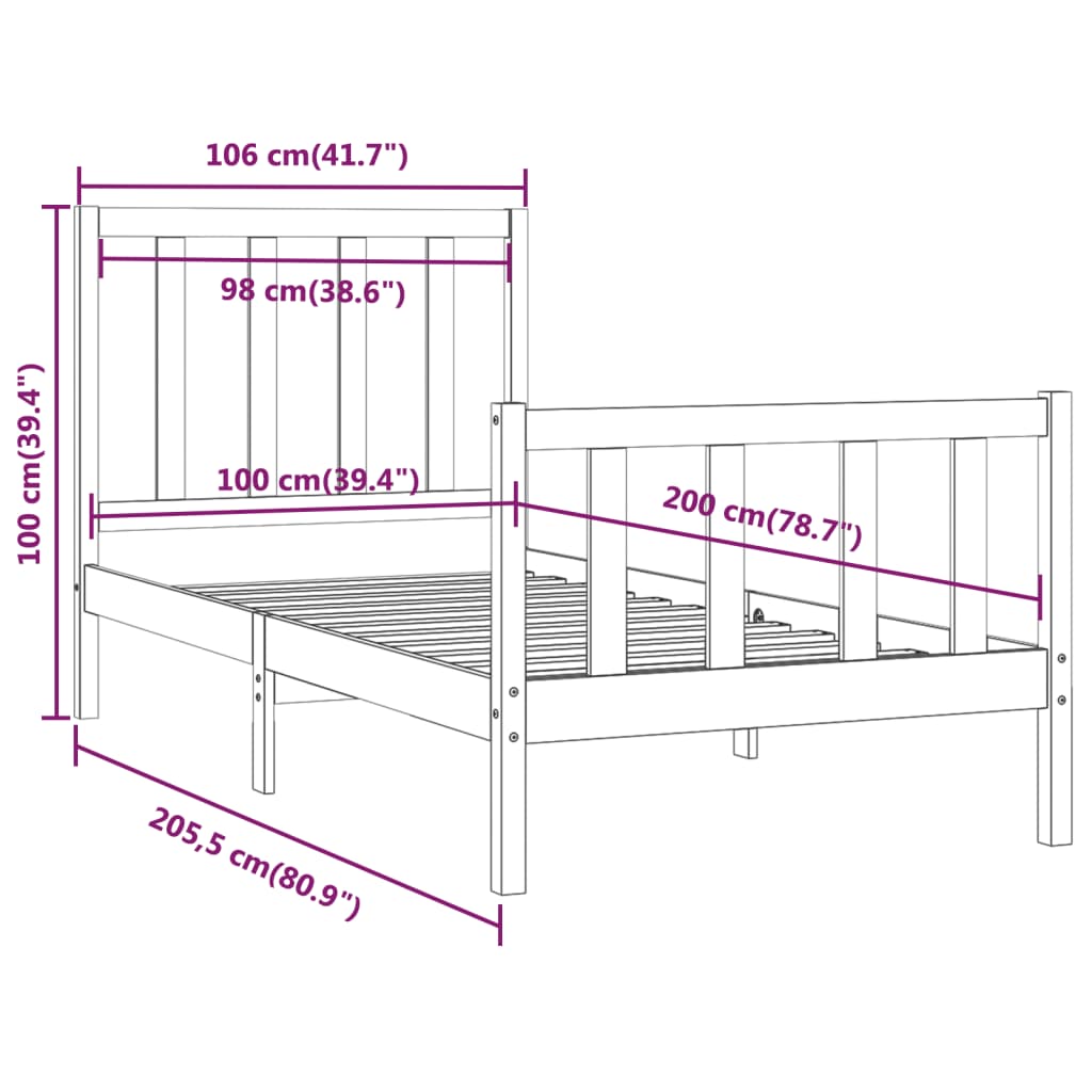 vidaXL Giroletto Bianco in Legno Massello 100x200 cm