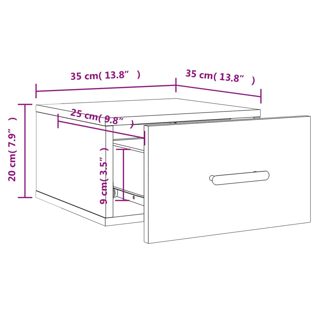 vidaXL Comodini a Muro 2 pz Grigio Sonoma 35x35x20 cm