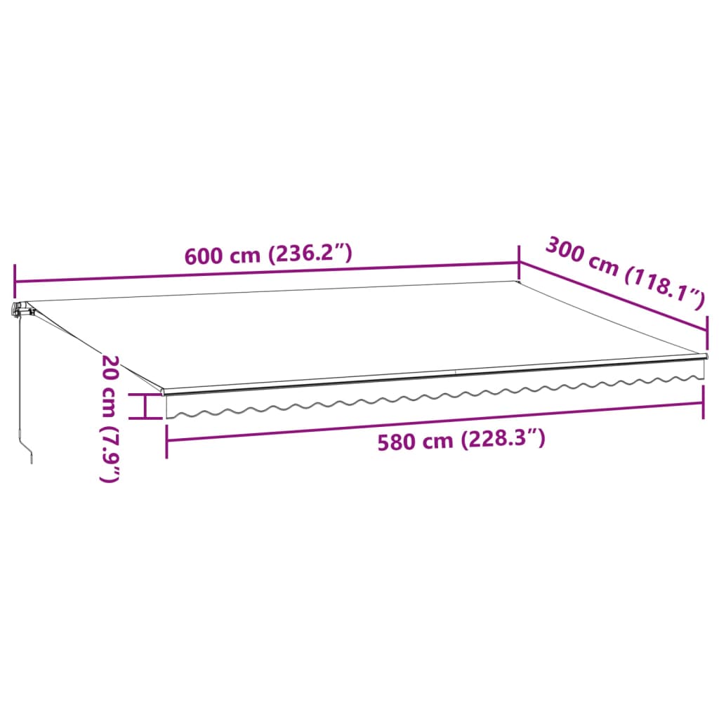 vidaXL Tenda da Sole Retrattile Manuale con LED Marrone 600x300 cm