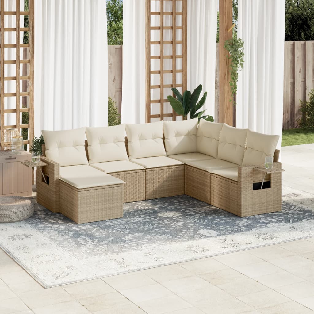 vidaXL Set Divani da Giardino 7 pz con Cuscini Beige in Polyrattan