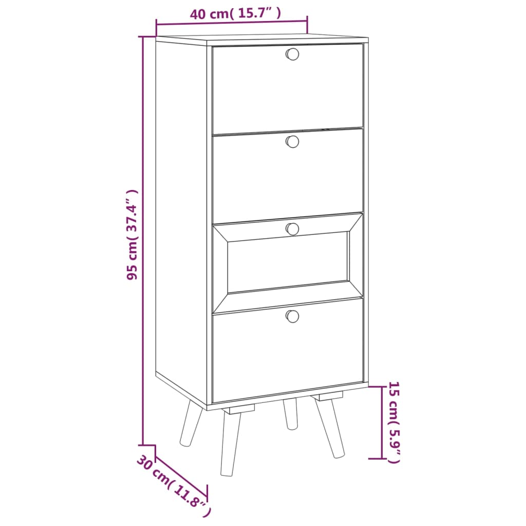 vidaXL Credenza con Cassetti 40x30x95 cm in Legno Multistrato