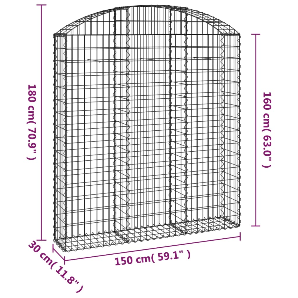 vidaXL Cesto Gabbione ad Arco 150x30x160/180 cm Ferro Zincato