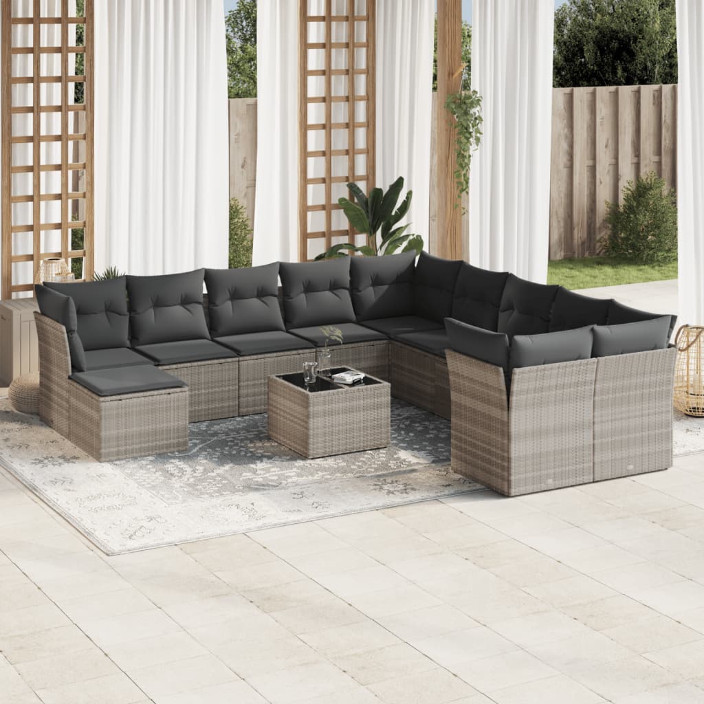 vidaXL Set Divano Giardino 12 pz con Cuscini Grigio Chiaro Polyrattan