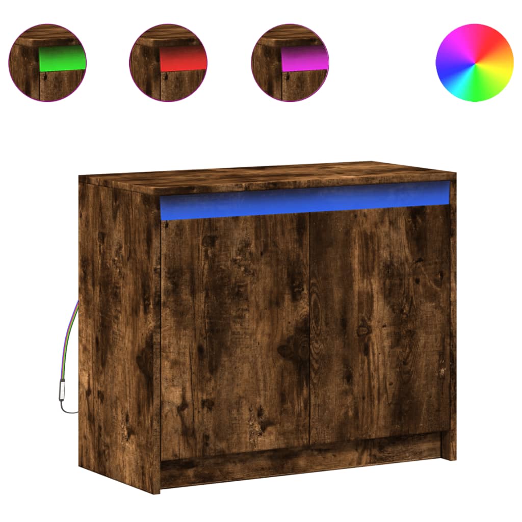 vidaXL Credenza con LED Rovere Fumo 72x34x61 cm in Legno Multistrato