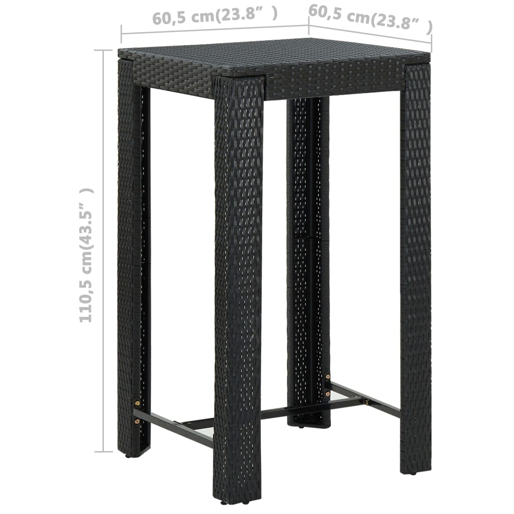 vidaXL Set Bar da Giardino 3 pz con Cuscini Polyrattan Nero