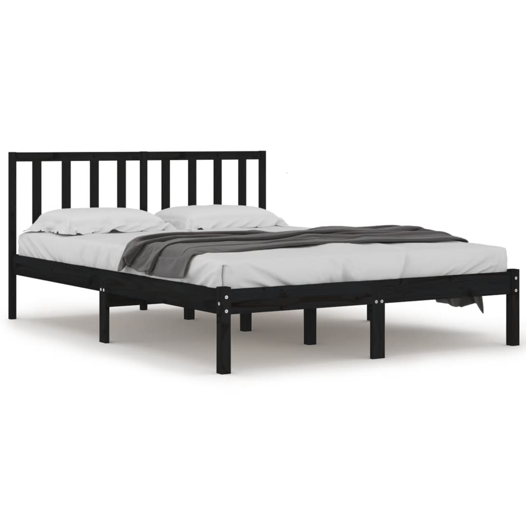 vidaXL Giroletto Nero in Legno Massello 135x190 cm Double