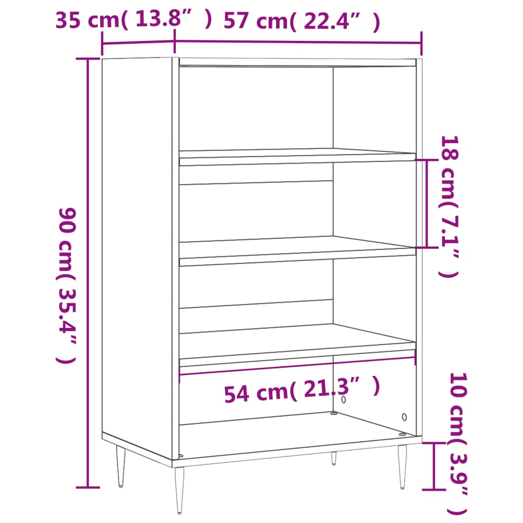 vidaXL Credenza Bianca 57x35x90 cm in Legno Multistrato