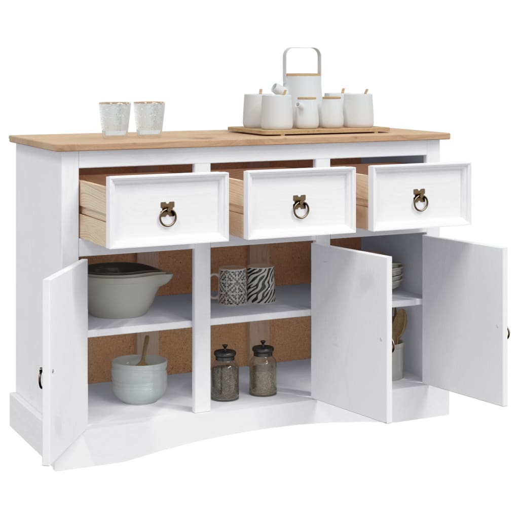 vidaXL Credenza in Legno di Pino Messicano Corona Bianco 132x43x78 cm