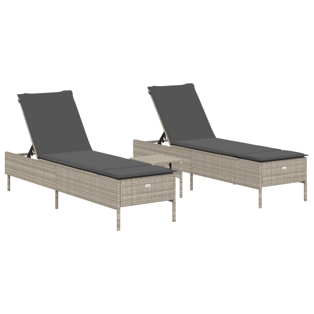 vidaXL Set Lettini Prendisole con Cuscini 3pz Grigio Chiaro Polyrattan