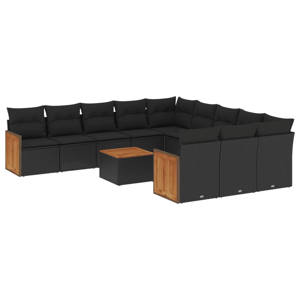 vidaXL Set Divani da Giardino 12 pz con Cuscini Nero in Polyrattan