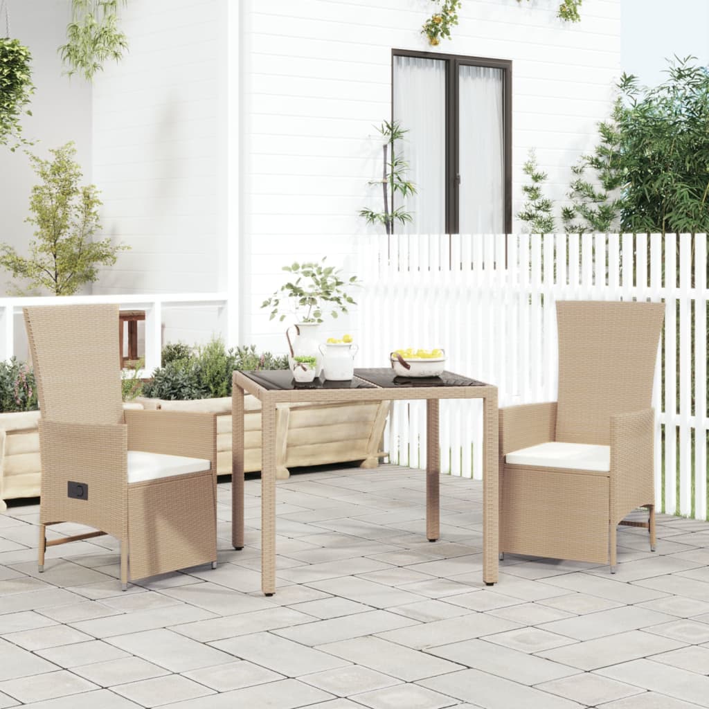 vidaXL Set da Pranzo da Giardino 3 pz con Cuscini Beige in Polyrattan