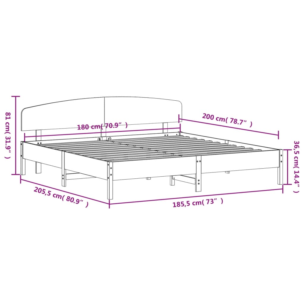 vidaXL Giroletto senza Materasso 180x200 cm in Legno Massello di Pino