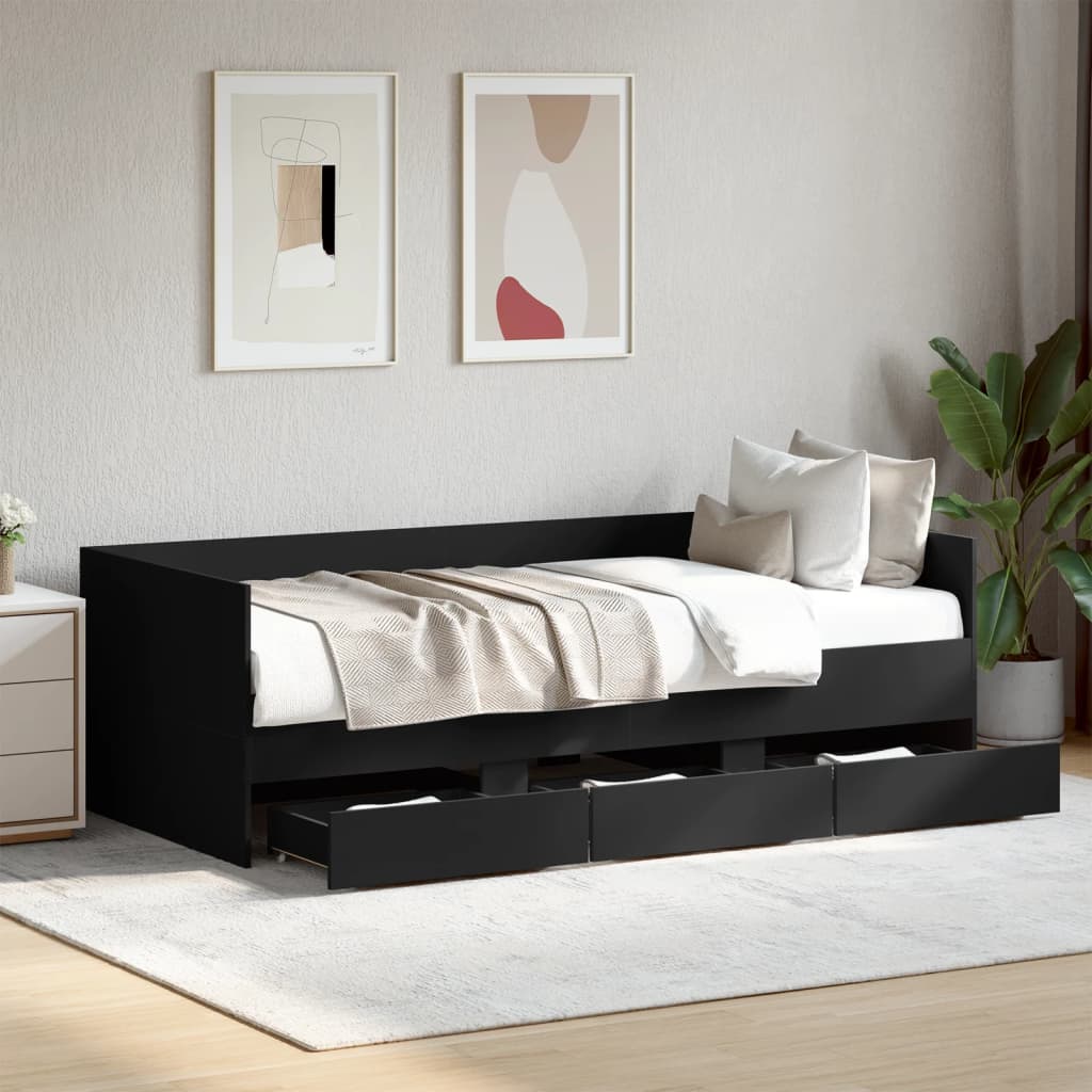 vidaXL Divano Letto con Cassetti senza Materasso Nero 75x190 cm