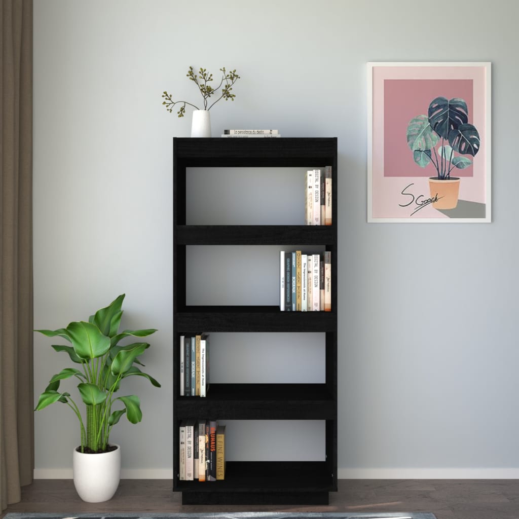 vidaXL Libreria/Divisorio Nero 60x35x135 cm in Legno Massello di Pino